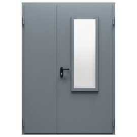 Дверь металлическая оцинкованная остекленная двупольная угловая коробка типа ДМО-200 (1475-2175, Правая, RAL 7011)