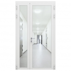 Дверь противопожарная остекленная двупольная ДПО-02/30 (EIW30) из стального профиля, торцевая коробка (1480х2090мм), без порога, рабочая створка 900мм