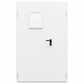 Дверь противопожарная металлическая двупольная ДПМ-Пульс-02/30К (EI 30) с остеклением неравнопольная угловая коробка (1250-2075, Левая, RAL 9016)