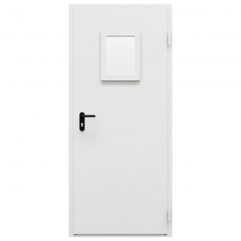 Дверь металлическая остекленная однопольная охватывающая коробка типа ДМО-100 (0875-2075, Правая, RAL 7035)