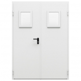 Дверь противопожарная металлическая двупольная ДПМ-Пульс-02/60 (EI60) с остеклением равнопольная угловая коробка (1450-2075, Левая, RAL 7035)