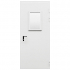 Дверь металлическая остекленная однопольная угловая коробка типа ДМО-100 (0975-2075, Правая, RAL 7035)