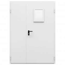 Дверь противопожарная металлическая двупольная ДПМ-Пульс-02/60 (EI60) с остеклением неравнопольная торцевая коробка (1450-2075, Правая, RAL 7035)