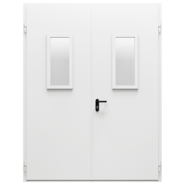 Дверь металлическая оцинкованная остекленная двупольная угло-торцевая коробка типа ДМО-200 (1850-2400, Правая, RAL 7035)