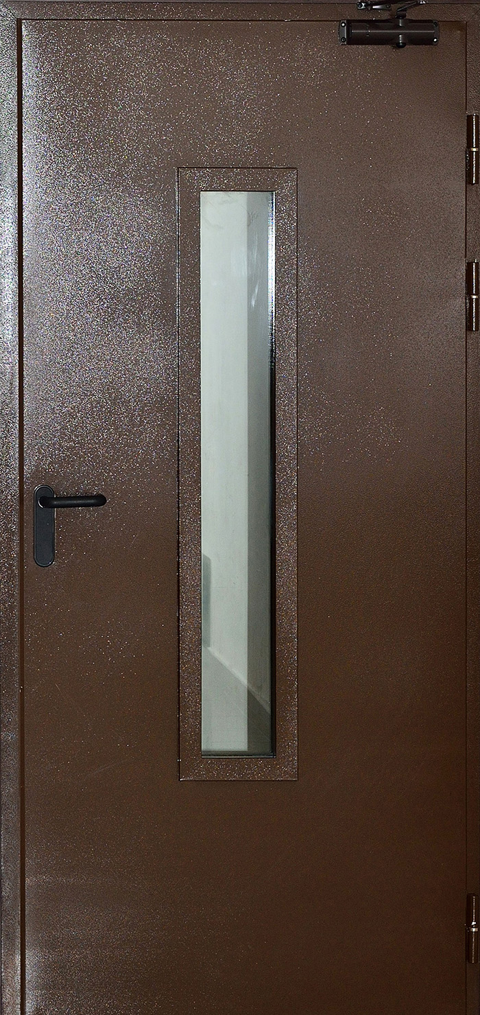 Дверь противопожарная металлическая однопольная ДПМ-Пульс-01/30К с остеклением угловая коробка (0975-2075, Правая, RAL 8017)