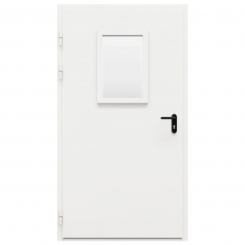 Дверь металлическая оцинкованная остекленная однопольная торцевая коробка типа ДМО-100 (1075-2075, Левая, RAL 9010)