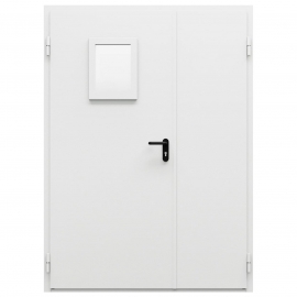 Дверь противопожарная металлическая двупольная ДПМ-Пульс-02/60 (EI60) с остеклением неравнопольная угловая коробка (1450-2075, Левая, RAL 7035)
