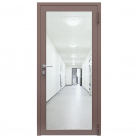 Дверь противопожарная остекленная однопольная ДПО-01/60 (EIWS60) из стального профиля, торцевая коробка (980х2090мм), порог с притвором