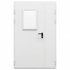 Дверь противопожарная металлическая двупольная ДПМ-Пульс-02/30К с остеклением неравнопольная угловая коробка (1250-2075, Левая, RAL 7035)