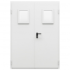 Дверь противопожарная металлическая двупольная ДПМ-Пульс-02/60 (EI60) с остеклением равнопольная угловая коробка (1450-2075, Правая, RAL 7035)