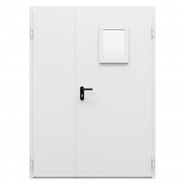 Дверь противопожарная металлическая двупольная ДПМ-Пульс-02/60 (EI 60) с остеклением неравнопольная угловая коробка (1450-2075, Правая, RAL 7035)