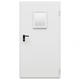 Дверь противопожарная металлическая однопольная ДПМ-Пульс-01/30К (EI 30) оцинкованная с остеклением угло-торцевая коробка (1075-2000, Правая, RAL 7035)