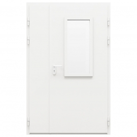 Дверь противопожарная металлическая двупольная ДПМ-Пульс-02/30К (EI 30) оцинкованная с остеклением неравнопольная угловая коробка (1375-2075, Правая)
