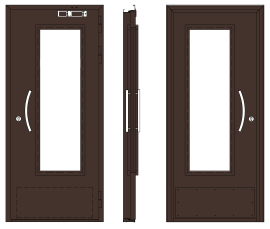 Дверь металлическая остекленная однопольная угловая коробка типа ДМО-100 (0875-2100) в исполнении "Двери МОП"