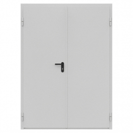 Дверь противопожарная металлическая сплошная двупольная неравнопольная угловая коробка (1250-2075) типа ДПМ-Пульс-02/60, левая, RAL7035