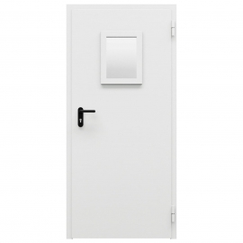 Дверь противопожарная металлическая однопольная ДПМ-Пульс-01/30К оцинкованная с остеклением торцевая коробка (0950-2025, Правая, RAL 7035)