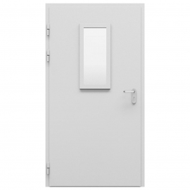 Дверь противопожарная металлическая ДПМ-Пульс-01/60К, однопольная, с остеклением, угловая коробка, RAL 7004