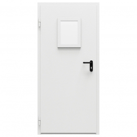 Дверь противопожарная металлическая ДПМ-Пульс-01/30К (EIS 30) дымогазонепроницаемая с остеклением угловая коробка (0850-1975), левая, RAL 7035