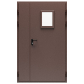 Дверь металлическая оцинкованная остекленная двупольная торцевая коробка типа ДМО-200 (1300-2100, Правая, RAL 8014)