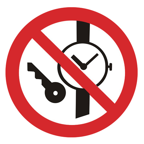 Знак P27 Запрещается иметь при/на себе металлические предметы (часы и тому подобное) (200х200) НПО ПУЛЬС