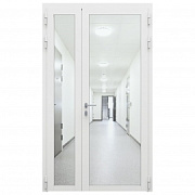 Дверь противопожарная остекленная двупольная ДПО-02/30 (EIW 30) из стального профиля, торцевая коробка (1480х2090мм), без порога, рабочая створка 900мм