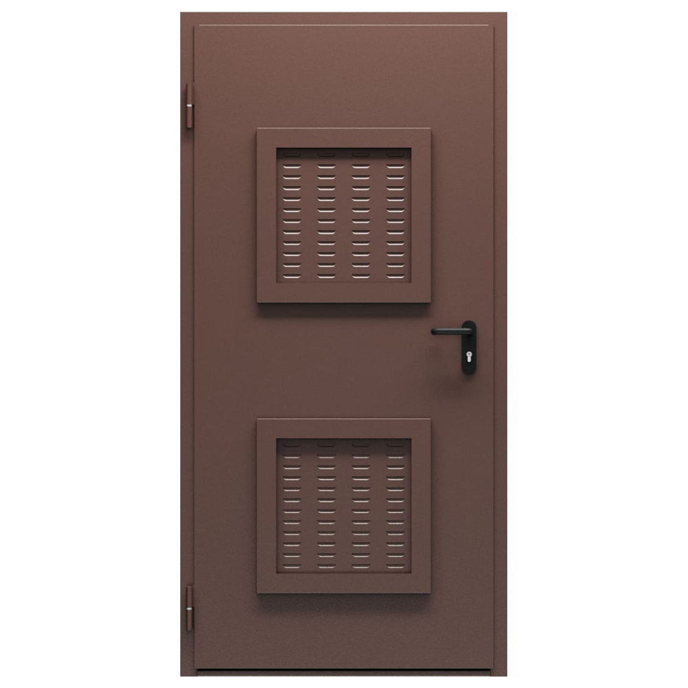 Дверь противопожарная металлическая сплошная однопольная угловая коробка ДПМ-Пульс-01/30К, Левая, RAL 8016, с вентрешетками