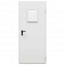 Дверь металлическая остекленная однопольная охватывающая коробка типа ДМО-100 (0875-2075, Правая, RAL 7035)