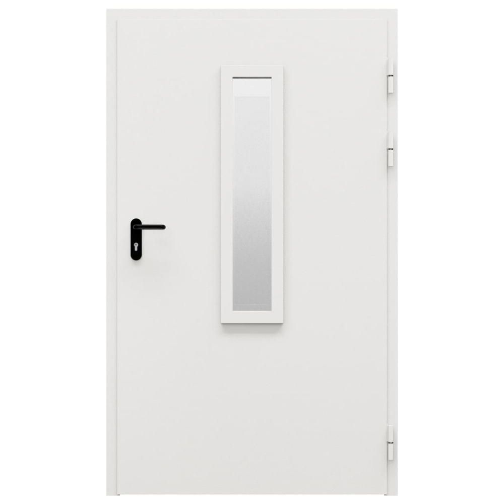 Дверь противопожарная металлическая однопольная типа ДПМ-Пульс-01/60К (EI 60) с остеклением угловая коробка, 1150-1950, Правая, RAL 9010
