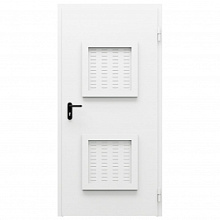 Дверь противопожарная металлическая однопольная типа ДПМ-Пульс-01/60К (EI 60) с вентиляционными решетками, угловая коробка (950-2075), низкий порог, правая, RAL 7035