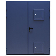 Дверь противопожарная металлическая сплошная двупольная дымогазонепроницаемая равнопольная угловая коробка типа ДПМ-Пульс-02/60 (EIS 60) со стыковочными узлами (1750-2175, Правая, RAL 5003)