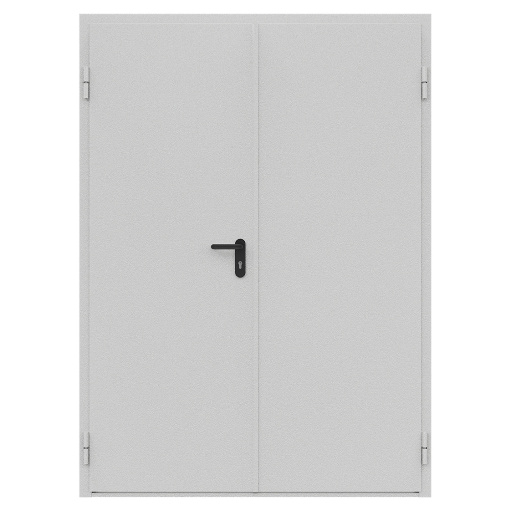 Дверь противопожарная металлическая сплошная двупольная неравнопольная угловая коробка (1250-2075) типа ДПМ-Пульс-02/60, левая, RAL7035