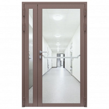 Дверь противопожарная остекленная двупольная ДПО-Пульс-02/60 (EIWS 60) из стального профиля, торцевая коробка (1250х2090мм), RAL8017