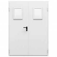 Дверь противопожарная металлическая двупольная ДПМ-Пульс-02/60 (EI 60) с остеклением равнопольная угловая коробка (1450-2075, Левая, RAL 7035)