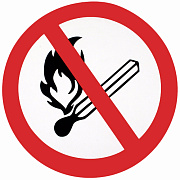 Знак P02 Запрещается пользоваться открытым огнем и курить