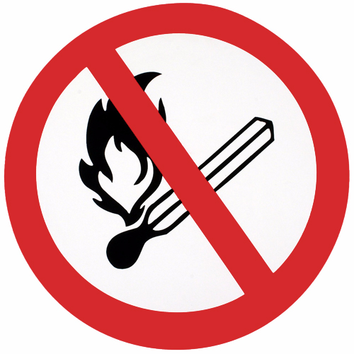 Знак P02 Запрещается пользоваться открытым огнем и курить НПО ПУЛЬС