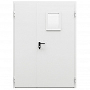 Дверь противопожарная металлическая двупольная ДПМ-Пульс-02/60 (EI 60) с остеклением неравнопольная торцевая коробка (1450-2075, Правая, RAL 7035)