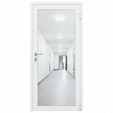 Дверь противопожарная остекленная однопольная ДПО-01/30 (EIW 30) из стального профиля, торцевая коробка (980х2090мм), без порога