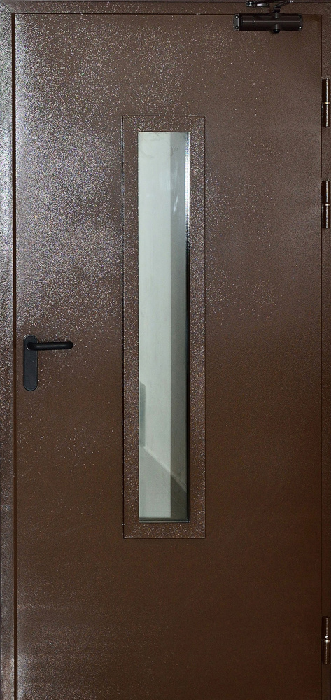 Дверь противопожарная металлическая однопольная ДПМ-Пульс-01/30К (EI 30) с остеклением угловая коробка (0975-2075, Правая, RAL 8017)