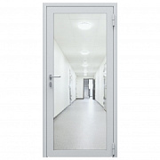 Дверь противопожарная остекленная однопольная ДПО-01/60 (EIW 60) из стального профиля, угловая коробка (1080х2090мм), без порога