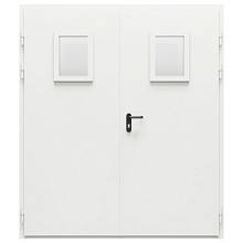 Дверь противопожарная металлическая двупольная дымогазонепроницаемая равнопольная угловая коробка типа ДПМ-Пульс-02/60 (EIS 60) с остеклением (1600-2075, Правая, RAL 9010)