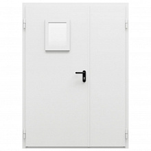 Дверь противопожарная металлическая двупольная ДПМ-Пульс-02/60 (EI 60) с остеклением неравнопольная угловая коробка (1450-2075, Левая, RAL 7035)