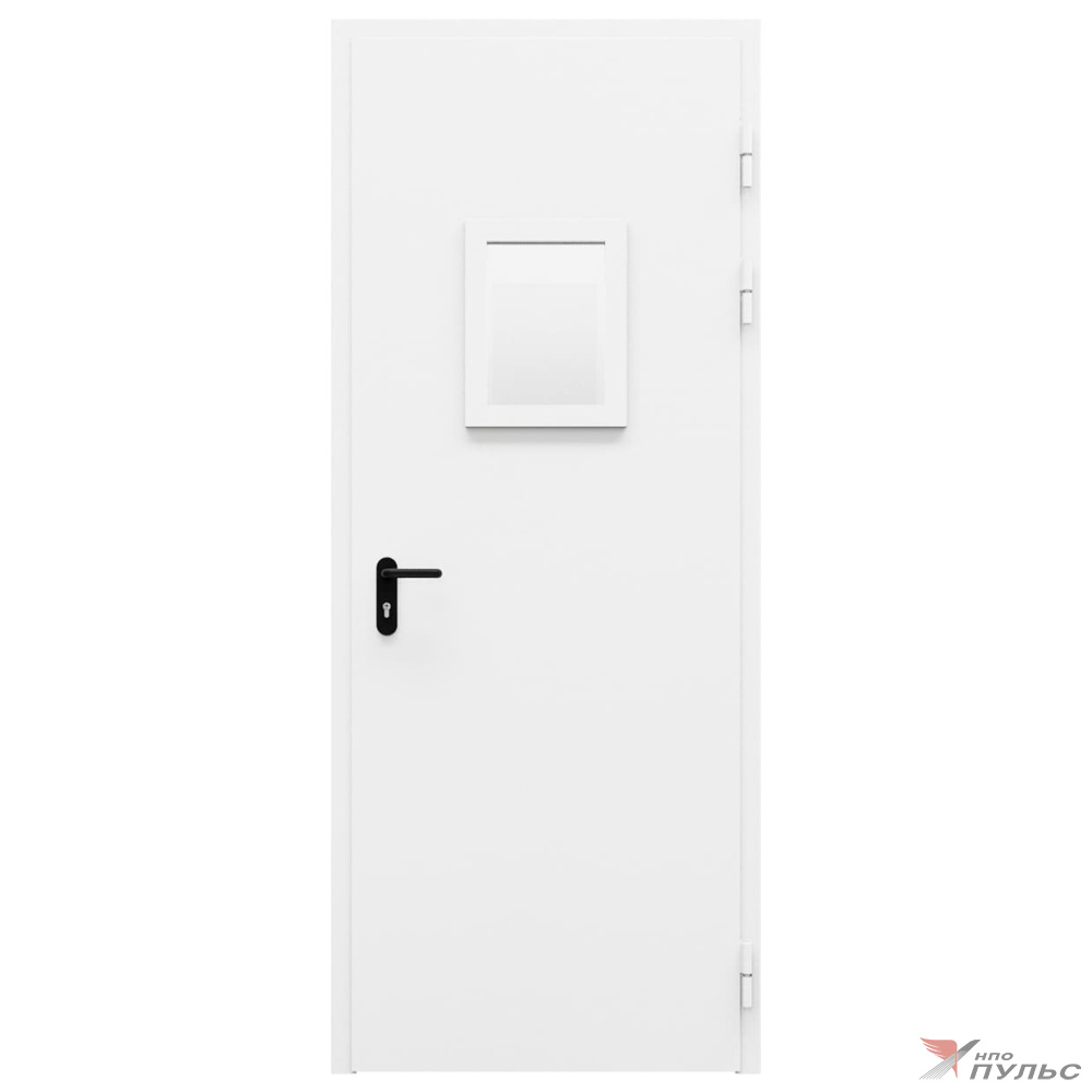 Дверь металлическая остекленная однопольная угловая коробка типа ДМО-100 (0875-2075, Правая, RAL 9016)