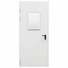 Дверь металлическая остекленная однопольная угловая коробка типа ДМО-100 (0975-2075, Левая, RAL 7035)