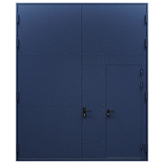 Ворота металлические распашные ВМР-Пульс-02/00-ДП, торцевая коробка (3000х3600мм), порог 46мм, правые, встроенная дверь 900х2100мм, RAL5003