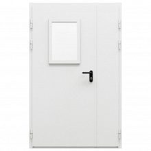 Дверь противопожарная металлическая двупольная ДПМ-Пульс-02/30К (EI 30) с остеклением равнопольная угловая коробка (1300-2075, Правая, RAL 7035)