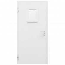 Дверь противопожарная металлическая ДПМ-Пульс-01/60К (EI 60), однопольная, с остеклением, угловая коробка, RAL 7035
