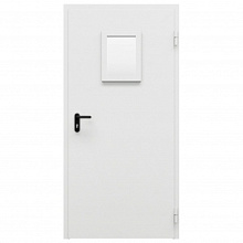 Дверь противопожарная металлическая однопольная ДПМ-Пульс-01/30К (EI 30) с остеклением угловая коробка (0950-2075, Правая, RAL 7035)