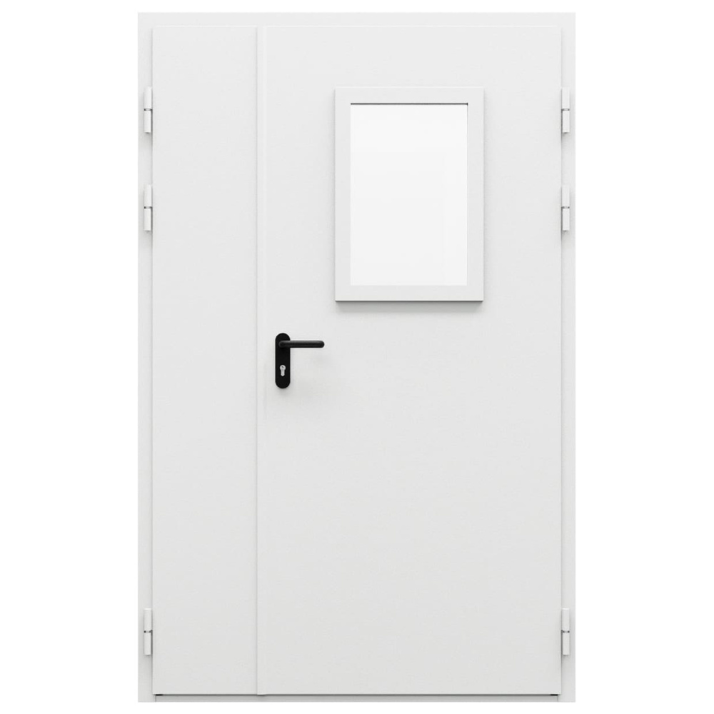 Дверь противопожарная металлическая двупольная ДПМ-Пульс-02/30К с остеклением неравнопольная угловая коробка (1250-2075, Правая, RAL 7035)