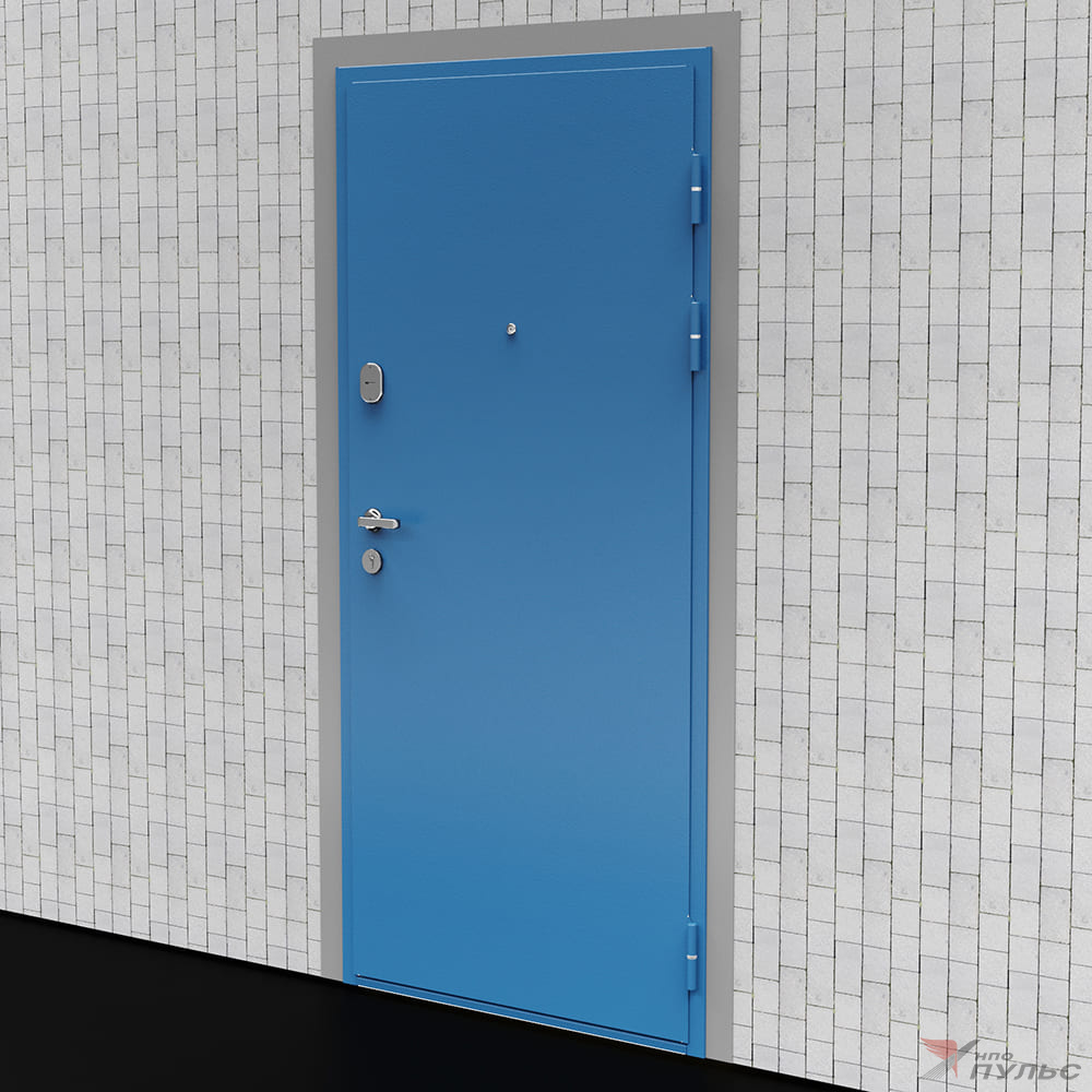 Дверь металлическая квартирная сплошная однопольная торцевая коробка типа ДМ-100 с МДФ панелями (1100х1970, RAL 5005 со стороны петель, внутренняя часть МДФ панель)