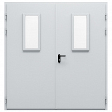 Дверь противопожарная металлическая двупольная ДПМ-Пульс-02/30К (EI 30) с остеклением равнопольная торцевая коробка (2100-2150, Правая, RAL 7040)